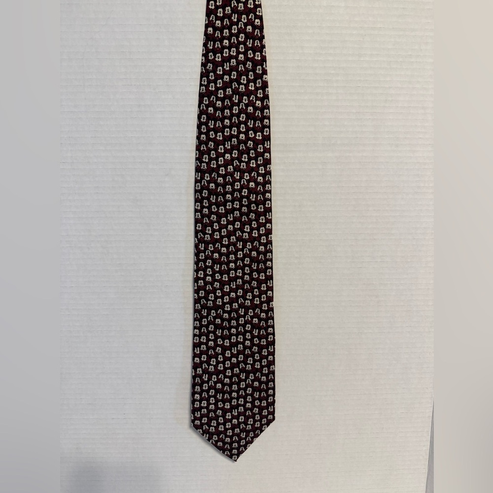 Disney Mickey Mouse Patterned Tie Maroon
